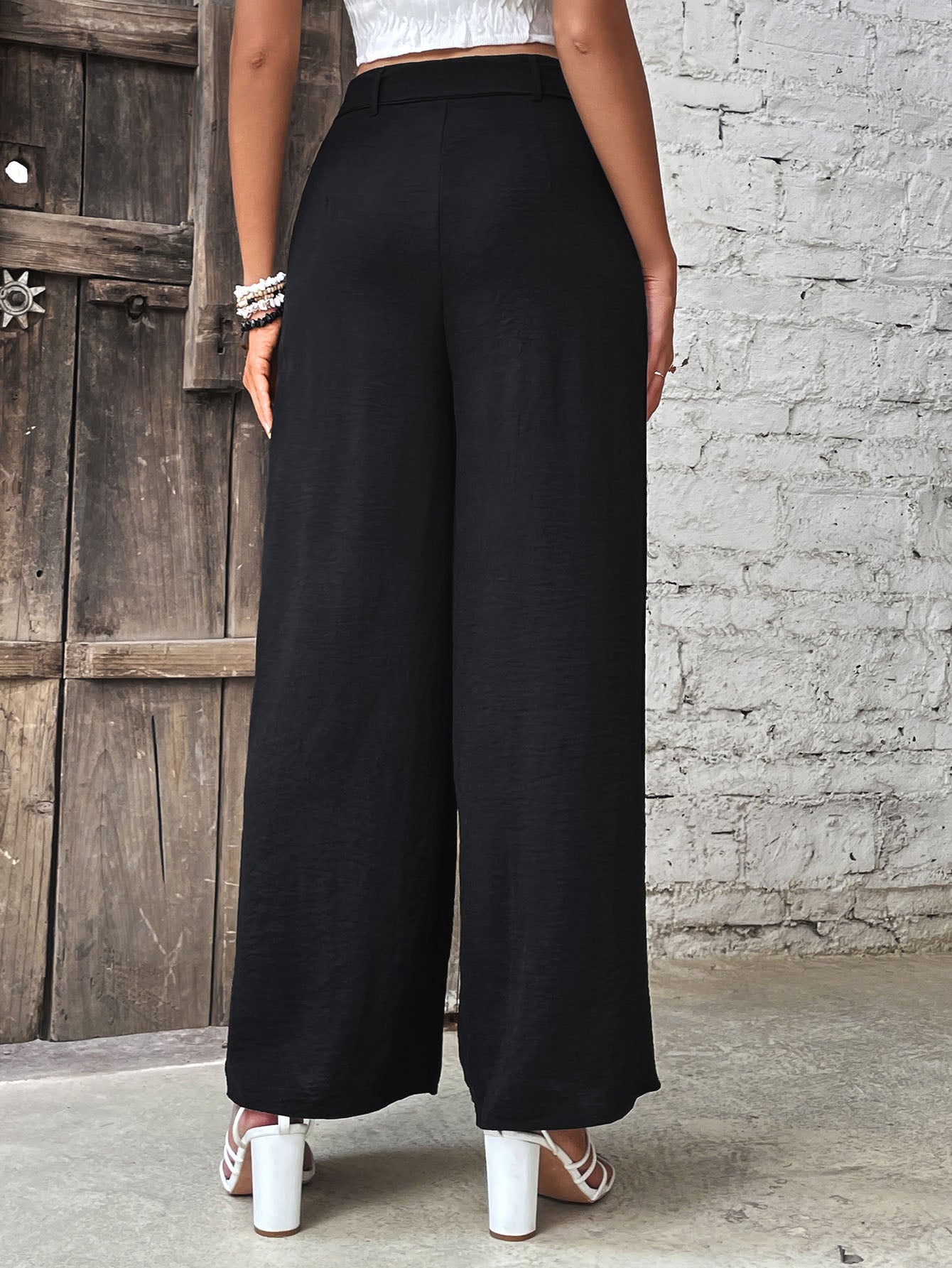 Ruched High Waist Wide Leg Pants - Flyclothing LLC