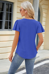 Eyelet Square Neck Short Sleeve T-Shirt - Flyclothing LLC