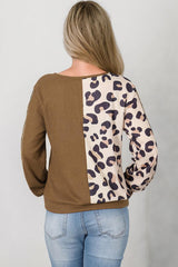 Leopard V-Neck Waffle-Knit Top - Flyclothing LLC