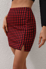 Houndstooth Slit Mini Skirt - Flyclothing LLC