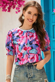 Floral Round Neck Puff Sleeve Top - Flyclothing LLC