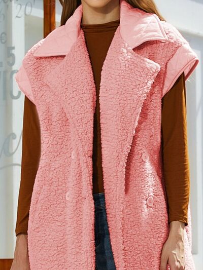 Fuzzy Collared Neck Button Up Vest Coat - Flyclothing LLC