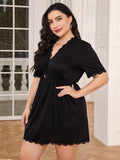 Plus Size Lace Trim Deep V Night Dress - Trendsi