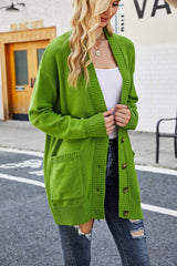 Ribbed Trim Dropped Shoulder Pocketed Cardigan - Trendsi