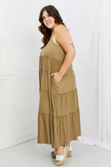 Zenana Full Size Spaghetti Strap Tiered Dress with Pockets in Khaki - Flyclothing LLC