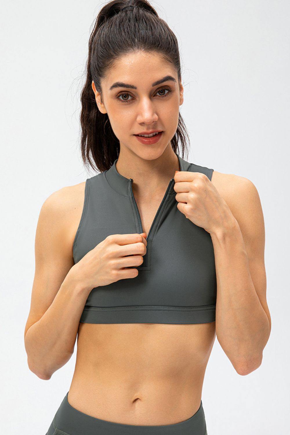 Full Size Cropped Cutout Back Zipper Front Active Tank Top - Flyclothing LLC