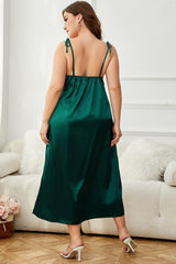 Plus Size Tie-Shoulder Midi Night Dress - Flyclothing LLC