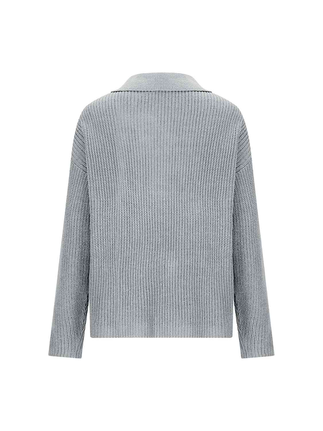 Collared Neck Half Button Knit Top - Trendsi