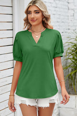 Notched Ruched Short Sleeve T-Shirt - Flyclothing LLC