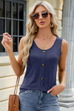 Decorative Button Round Neck Tank - Flyclothing LLC