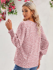 Printed V-Neck Lantern Sleeve Blouse - Flyclothing LLC