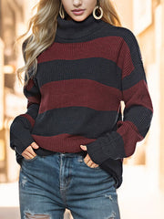 Striped Turtleneck Long Sleeve Sweater - Flyclothing LLC