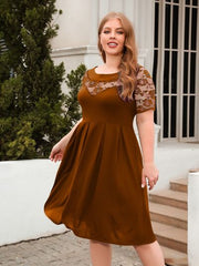 Plus Size Ruched Round Neck Short Sleeve Dress - Flyclothing LLC