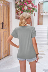 Contrast V-Neck Petal Sleeve Top - Flyclothing LLC