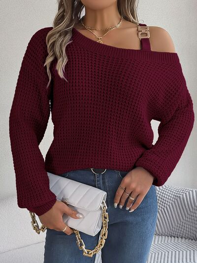 Asymmetrical Neck Long Sleeve Sweater - Flyclothing LLC