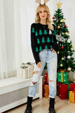 Christmas Tree Round Neck Ribbed Trim Sweater - Flyclothing LLC