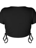 Round Neck Short Sleeve Drawstring Tee - Flyclothing LLC