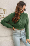 Cropped Mock Neck Cable Knit Pullover Sweater - Flyclothing LLC