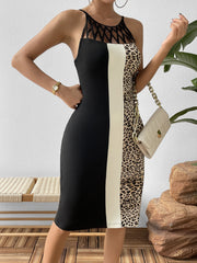 Leopard Color Block Cutout Sleeveless Knee-Length Dress - Flyclothing LLC