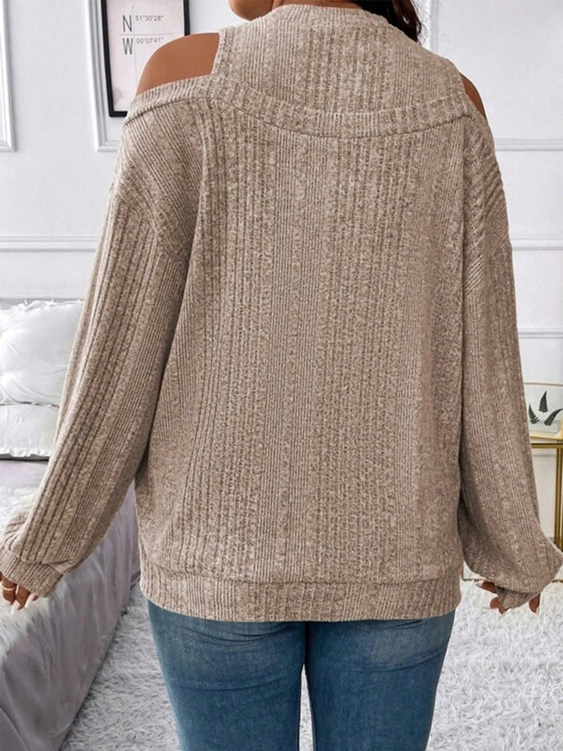 Round Neck Cold Shoulder Sweater - Flyclothing LLC