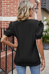 Eyelet Ruffled Round Neck T-Shirt - Flyclothing LLC