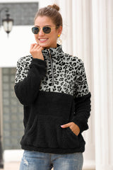 Two-Tone Zip-Up Turtle Neck Dropped Shoulder Sweatshirt - Flyclothing LLC