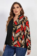 Plus Size Contrast Color Notched Neck Shirt - Flyclothing LLC