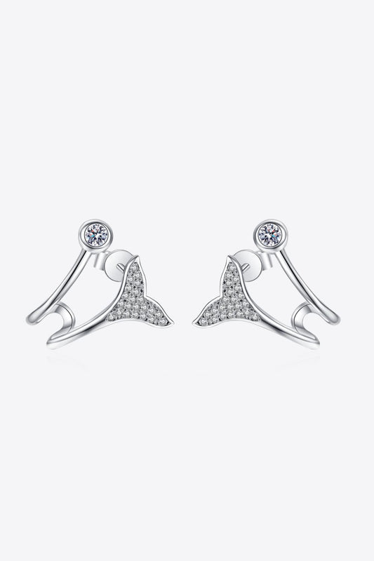 Moissanite Fishtail Rhodium-Plated Earrings - Flyclothing LLC