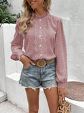 Swiss Dot Lace Trim Long Sleeve Shirt - Flyclothing LLC