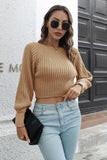 Cropped Round Neck Raglan Sleeve Ribbed Pullover Sweater - Flyclothing LLC