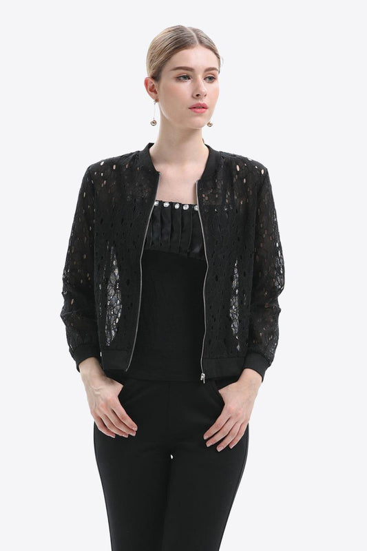 Openwork Zip Up Jacket - Flyclothing LLC