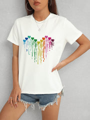 Heart Round Neck Short Sleeve T-Shirt - Trendsi