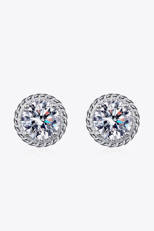 1 Carat Moissanite Rhodium-Plated Round Stud Earrings - Flyclothing LLC