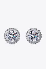 1 Carat Moissanite Rhodium-Plated Round Stud Earrings - Trendsi