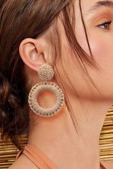 Round Shape Raffia Grass Dangle Earrings - Flyclothing LLC