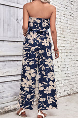 Floral Strapless Wide Leg Jumpsuit - Flyclothing LLC