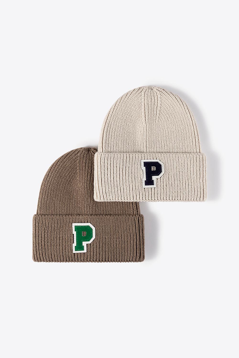 Letter Patch Cuffed Knit Beanie - Flyclothing LLC