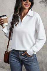 Johnny Collar Dropped Shoulder Blouse - Flyclothing LLC