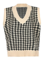 Houndstooth V-Neck Sweater Vet - Trendsi