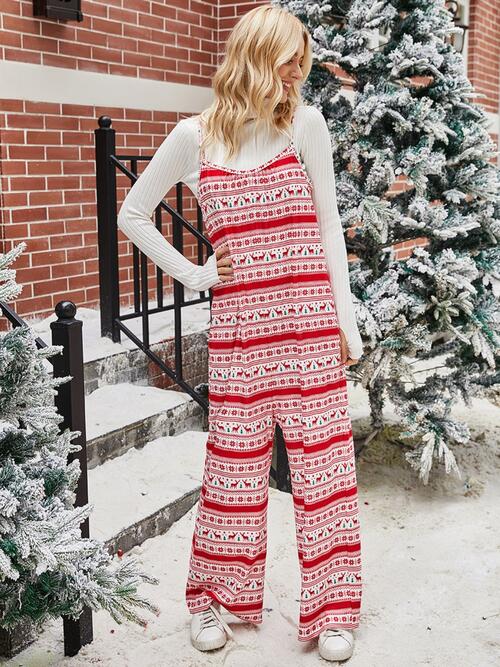 Christmas Color Contrast Wide-Legged Jumpsuit - Flyclothing LLC