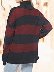 Striped Turtleneck Long Sleeve Sweater - Flyclothing LLC