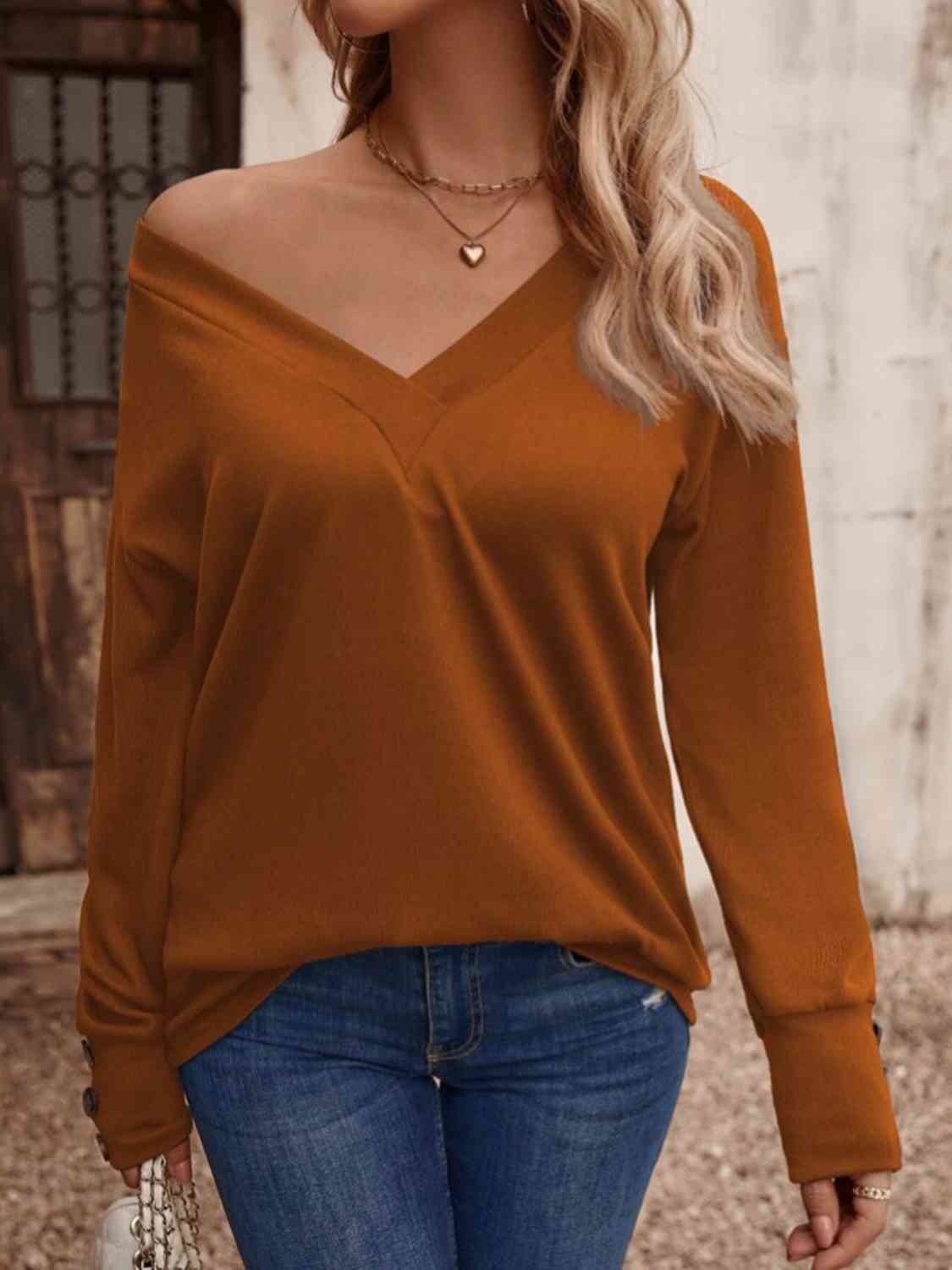 V-Neck Long Sleeve Top - Flyclothing LLC