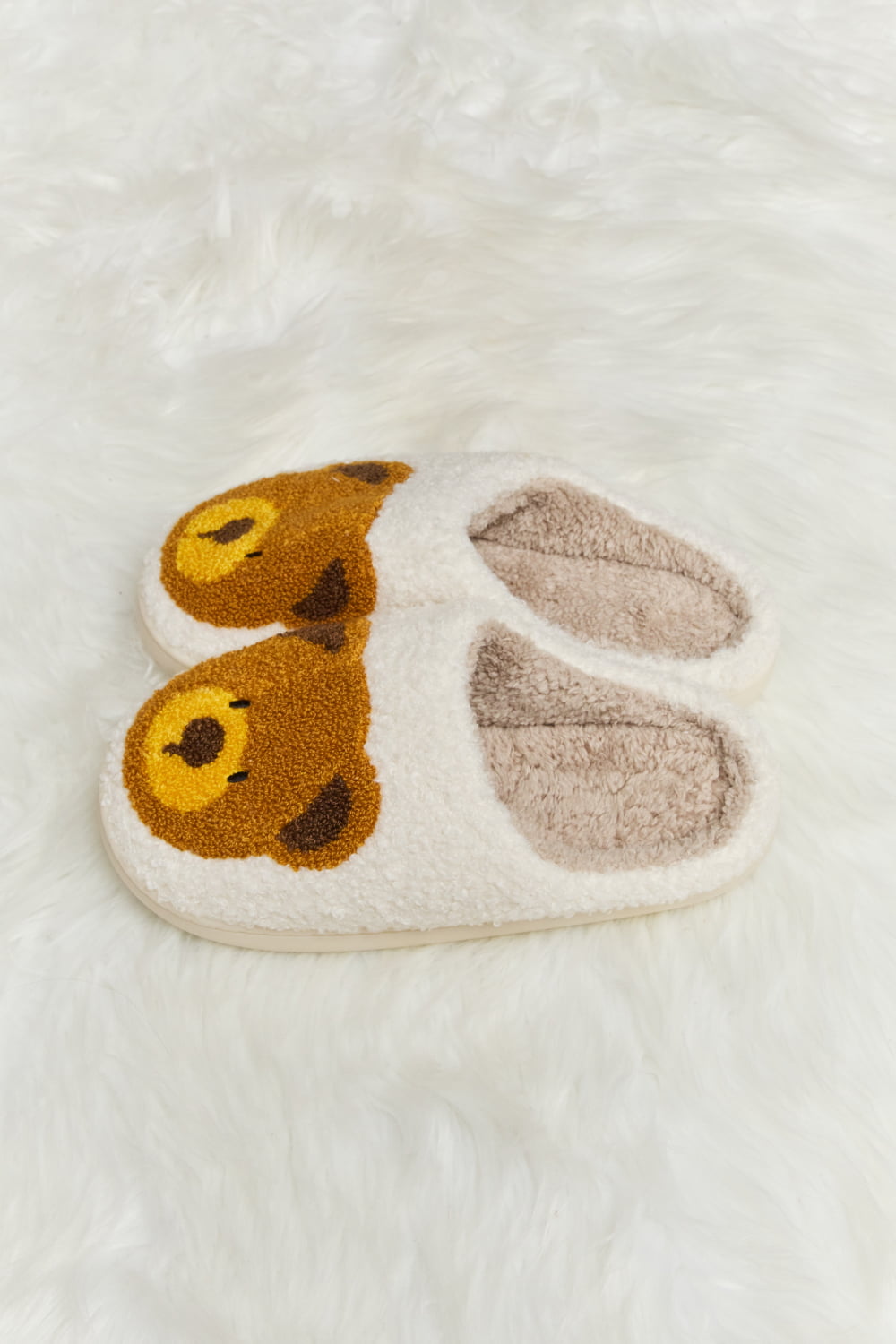 Melody Teddy Bear Print Plush Slide Slippers - Flyclothing LLC