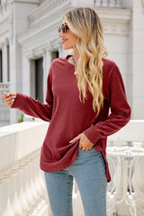 Round Neck Slit Tunic Top - Flyclothing LLC