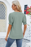 Eyelet Square Neck Short Sleeve T-Shirt - Flyclothing LLC