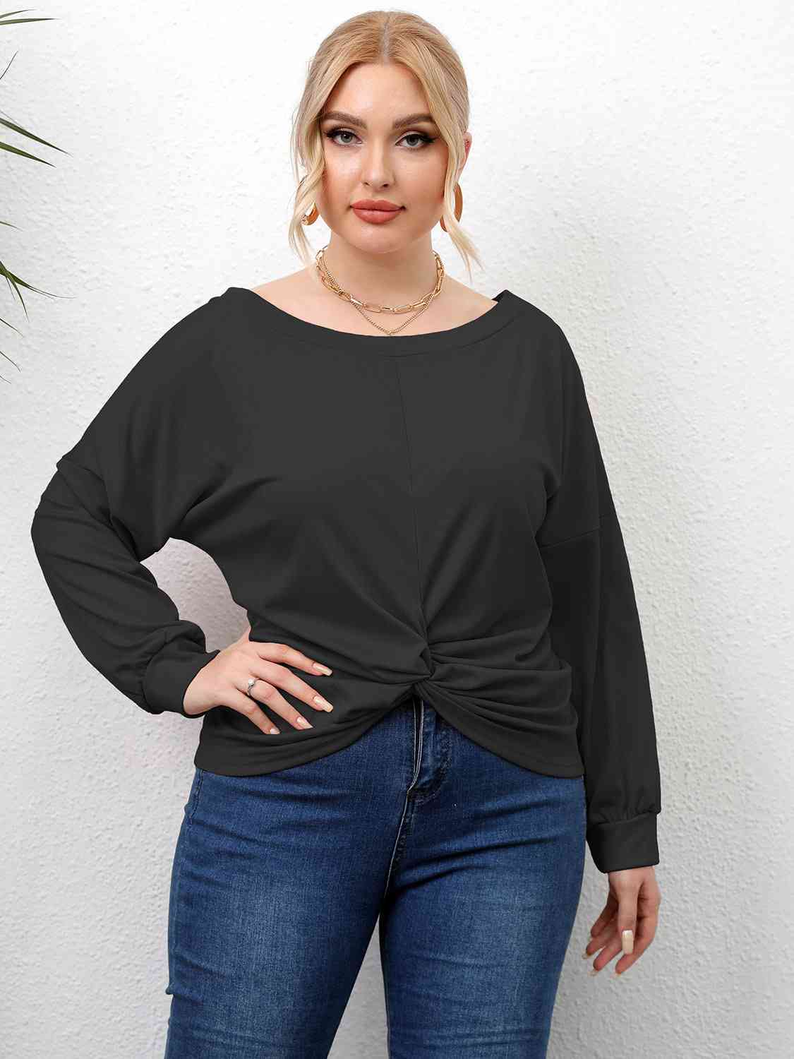 Plus Size Twisted Drop Shoulder T-Shirt - Flyclothing LLC