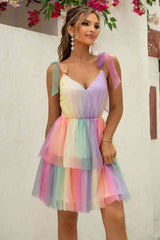 Gradient Tie-Shoulder Layered Dress - Trendsi