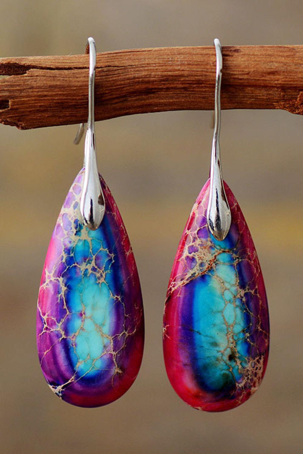 Handmade Teardrop Shape Natural Stone Dangle Earrings - Flyclothing LLC