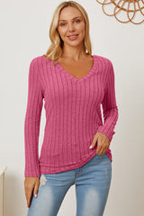 Basic Bae Full Size Ribbed V-Neck Long Sleeve T-Shirt - Flyclothing LLC