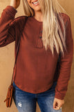 Exposed Seams Round Neck Long Sleeve Blouse - Trendsi